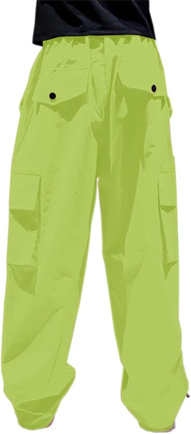 Cromoncent Girls & Womens High Waist Parachute Pants Y2K Waterproof Cargo Trousers with Pockets 6 Years-Women 3XL