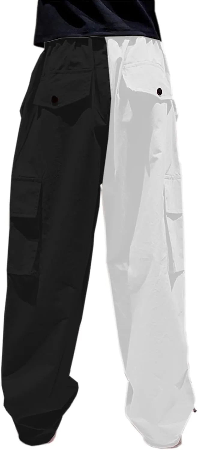Cromoncent Girls & Womens High Waist Parachute Pants Y2K Waterproof Cargo Trousers with Pockets 6 Years-Women 3XL