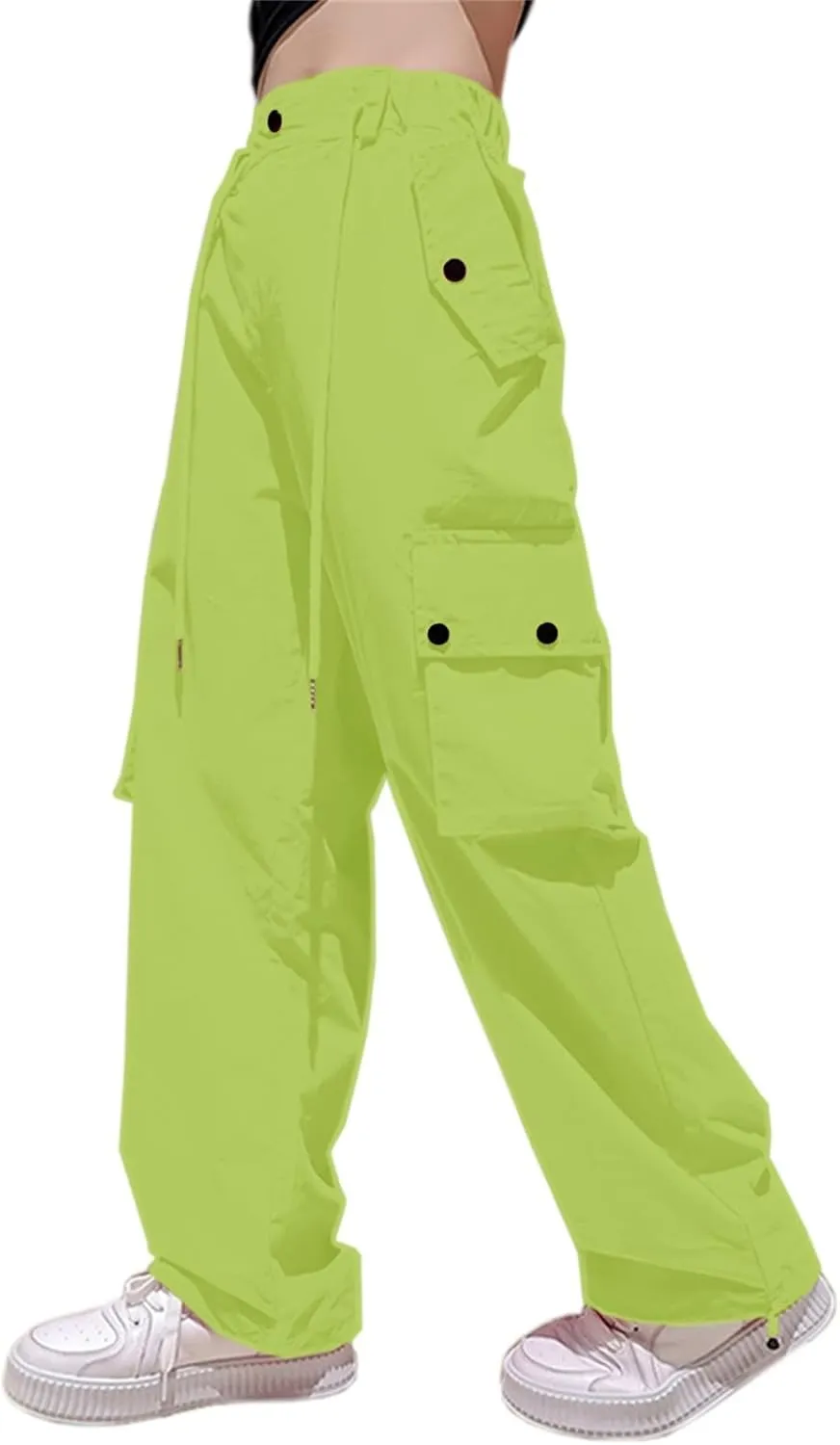 Cromoncent Girls & Womens High Waist Parachute Pants Y2K Waterproof Cargo Trousers with Pockets 6 Years-Women 3XL