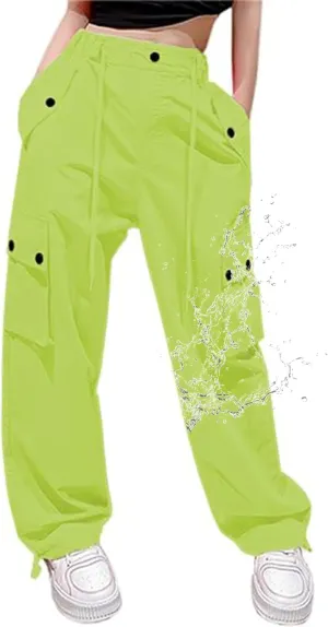 Cromoncent Girls & Womens High Waist Parachute Pants Y2K Waterproof Cargo Trousers with Pockets 6 Years-Women 3XL