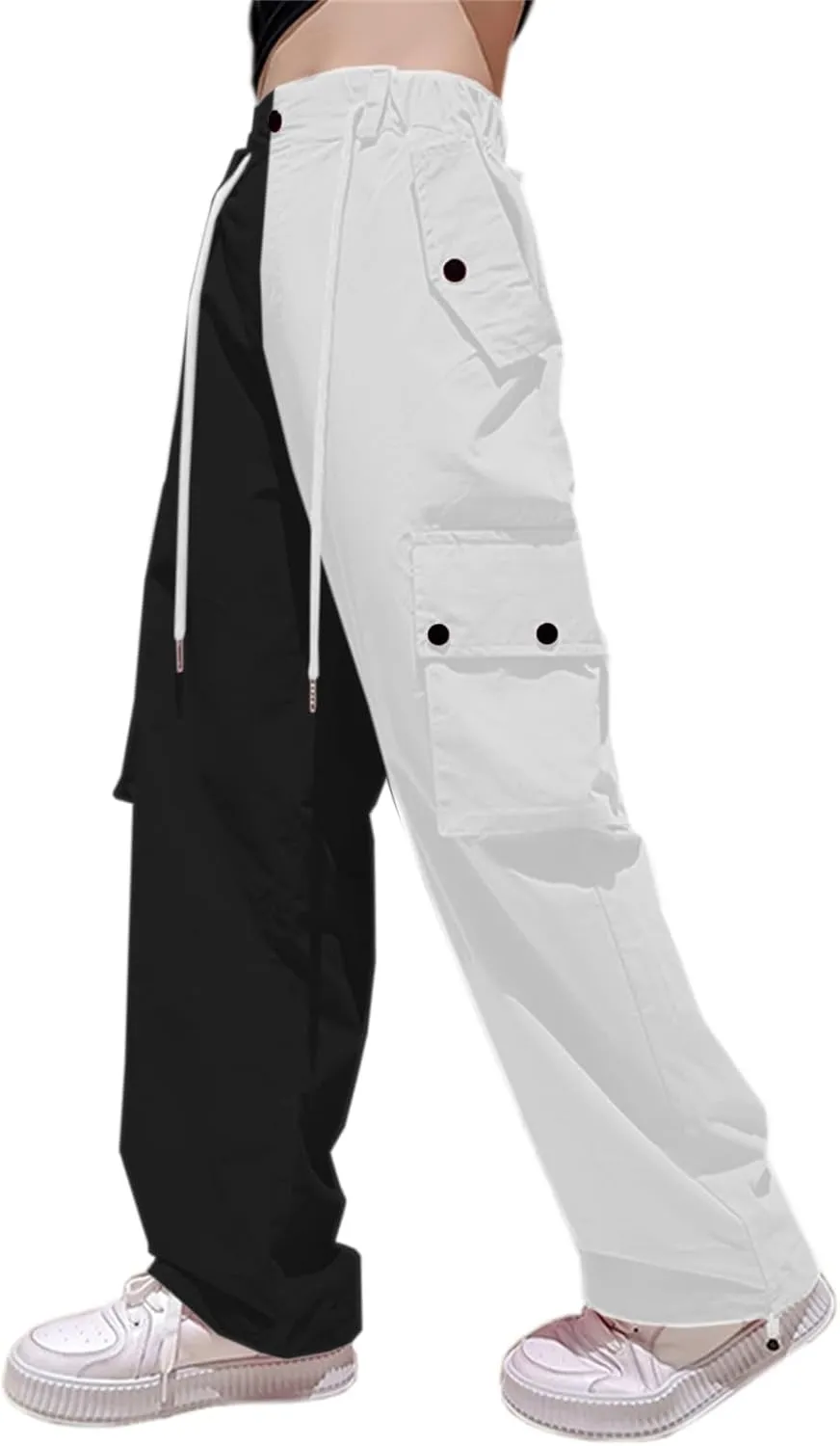 Cromoncent Girls & Womens High Waist Parachute Pants Y2K Waterproof Cargo Trousers with Pockets 6 Years-Women 3XL
