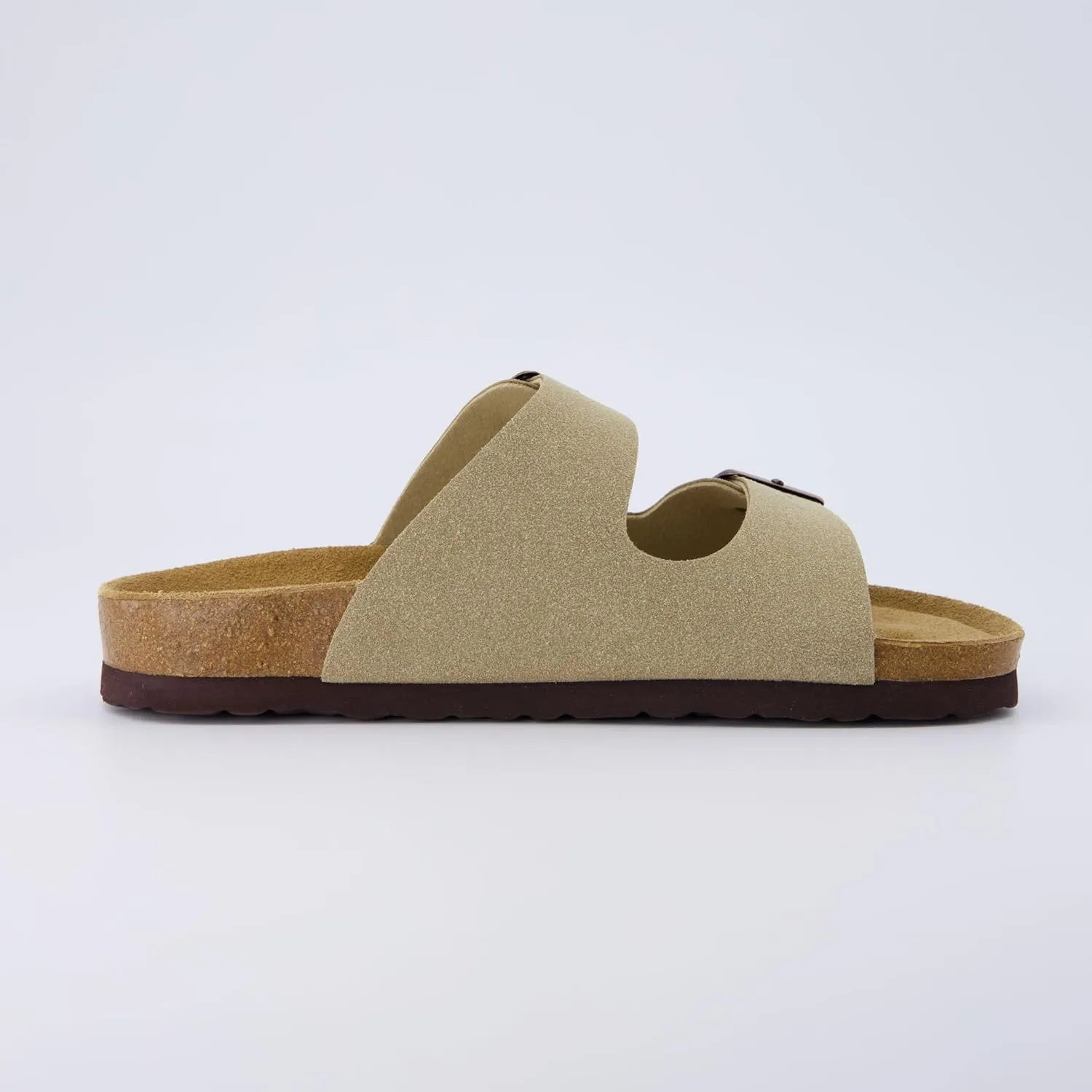 CUSHIONAIRE Lane Cork Footbed Sandals for Women – Comfortable Double Buckle Slip-On with Genuine Suede Footbed & Arch Support Slides for Women Footwear