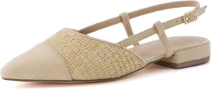 CUSHIONAIRE Women's Forgive Pointed Toe Sling Back Raffia Dress Shoe  Memory Foam, Wide Widths Available