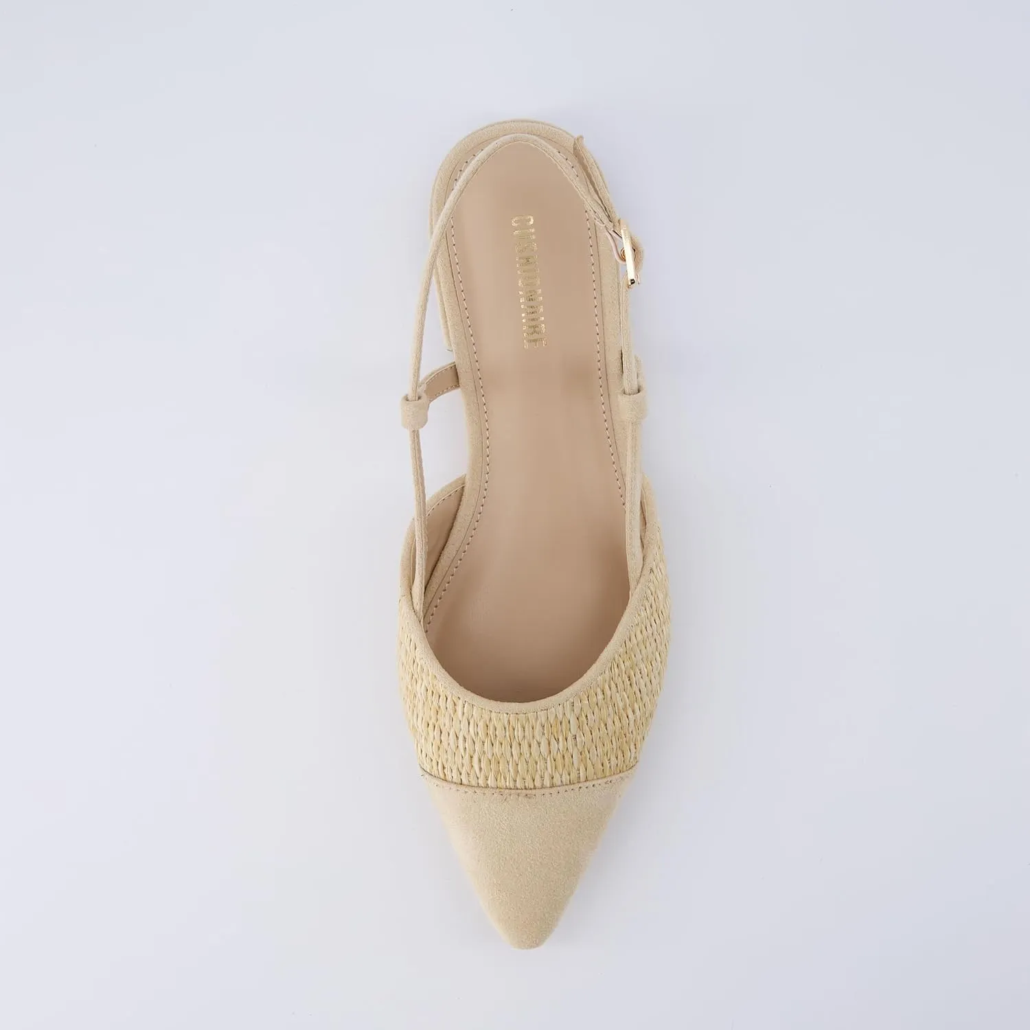 CUSHIONAIRE Women's Forgive Pointed Toe Sling Back Raffia Dress Shoe  Memory Foam, Wide Widths Available