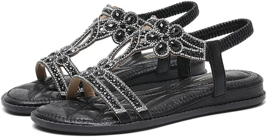 DKCHENH rhinestone sandals for women,Boho Plus Size Strass T Sandals and Clips.