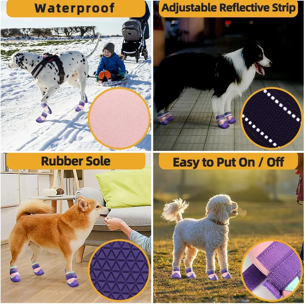 Dog Shoes for Large Dogs Anti-Slip Dog Boots & Paw Protectors for Hot Pavement Waterproof Small Medium Large Dog Booties for Rainy Day Summer Hiking Winter Snowy Day Dog Booties 4PCS