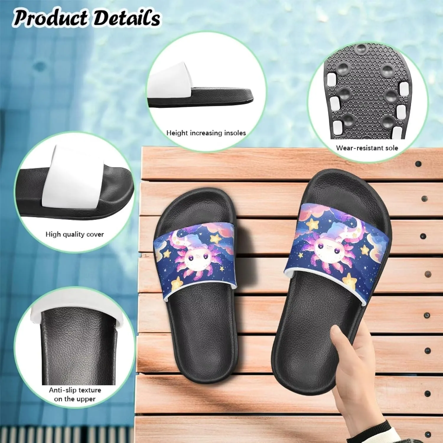Doojoayie Anti Slp Slides for Kid Girls-Cute Axolotl Shower Shoes for Outdoor Beach