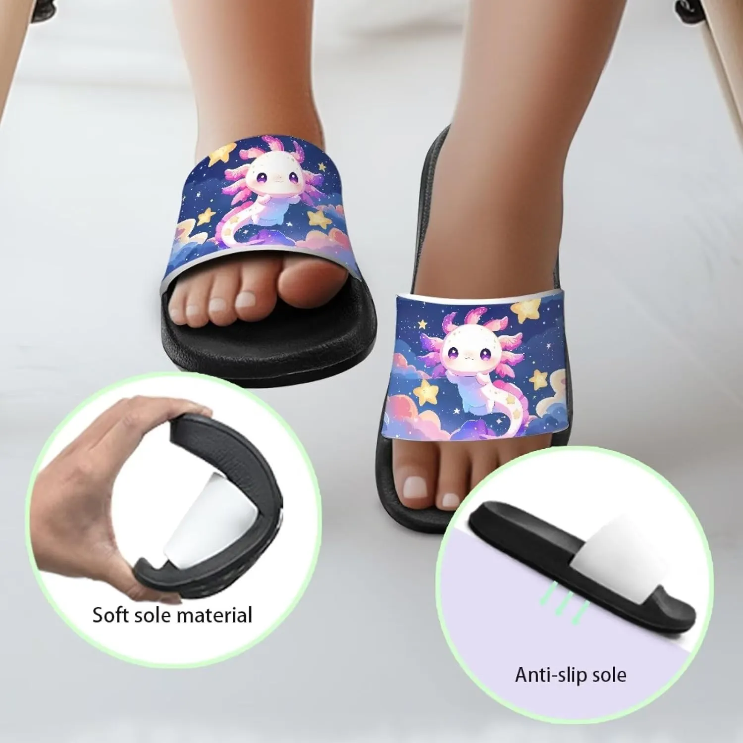 Doojoayie Anti Slp Slides for Kid Girls-Cute Axolotl Shower Shoes for Outdoor Beach