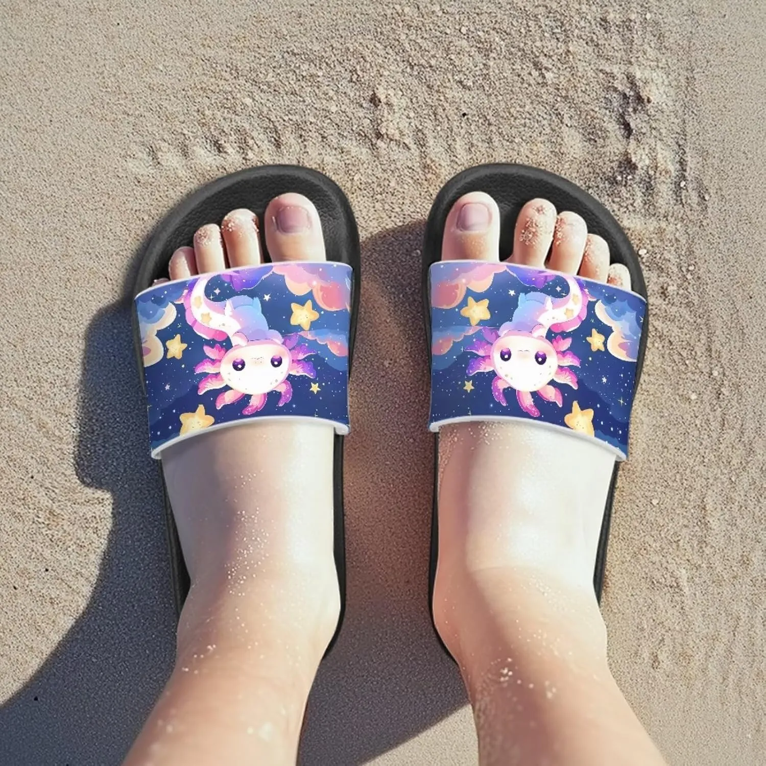 Doojoayie Anti Slp Slides for Kid Girls-Cute Axolotl Shower Shoes for Outdoor Beach
