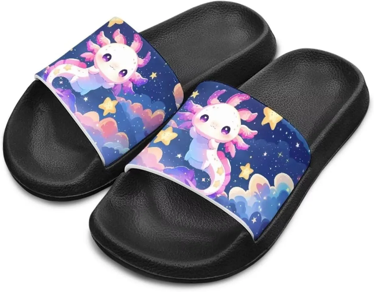 Doojoayie Anti Slp Slides for Kid Girls-Cute Axolotl Shower Shoes for Outdoor Beach
