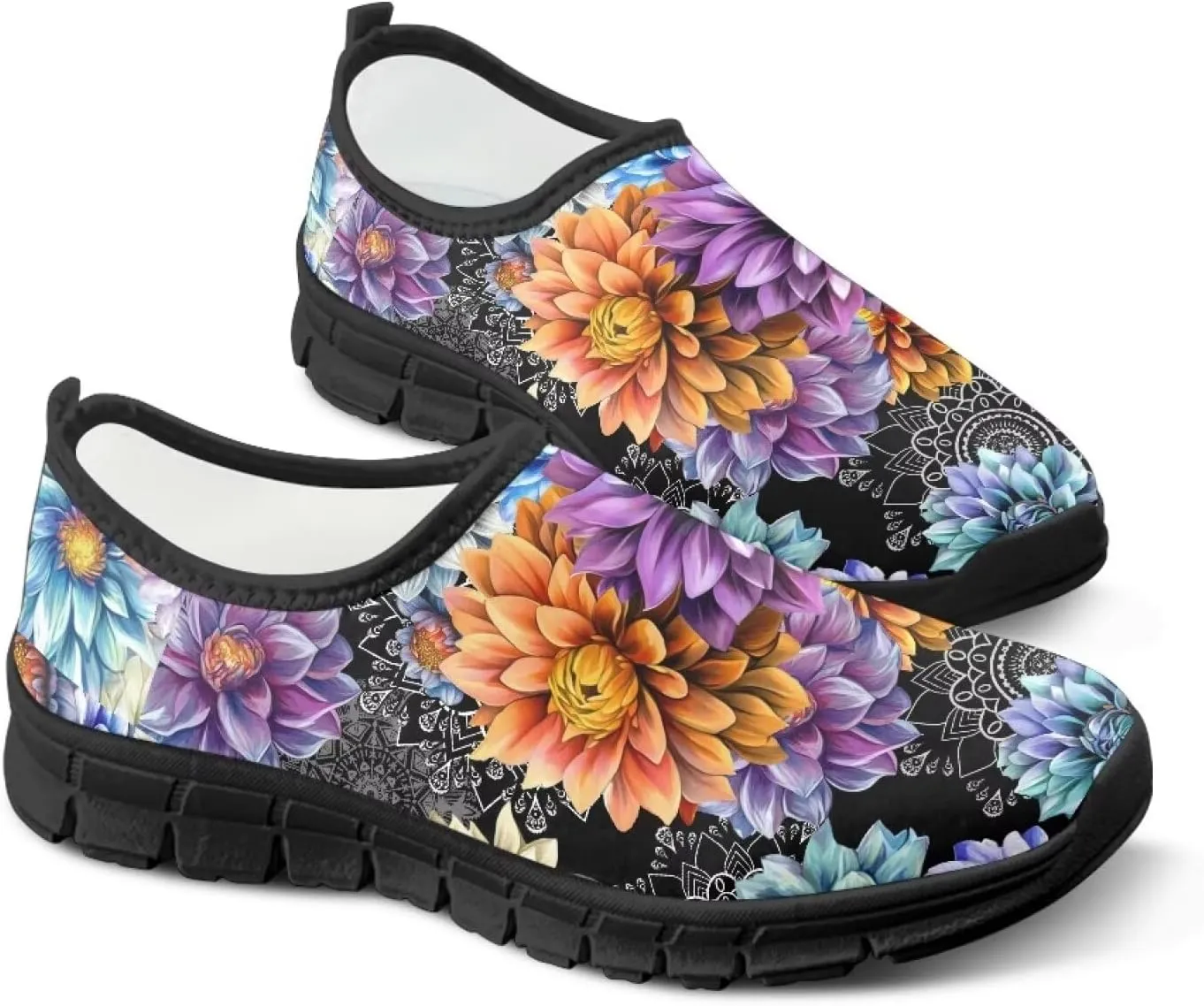 Doojoayie Floral Theme Shoes for Women Slip On Shoes Summer Casual Shoes for Travel
