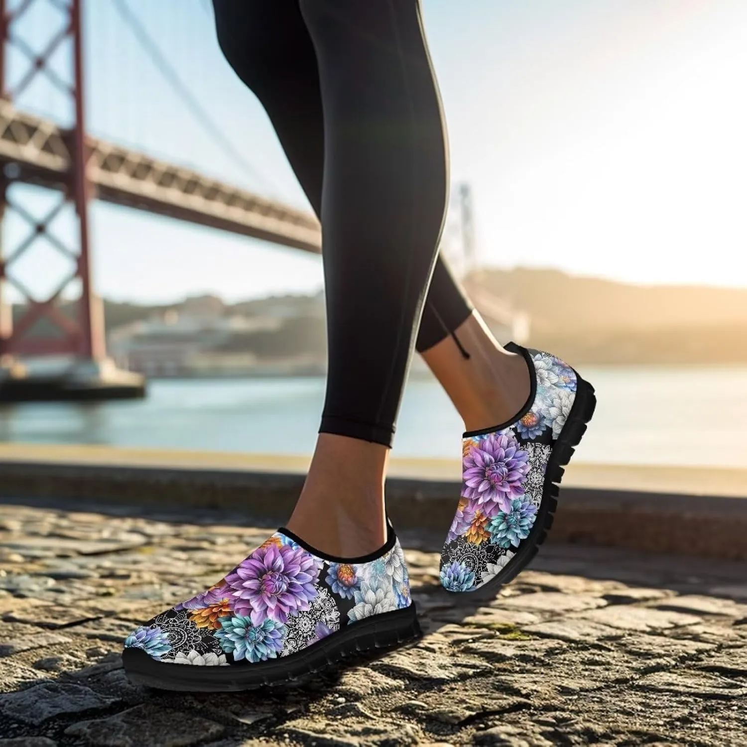 Doojoayie Floral Theme Shoes for Women Slip On Shoes Summer Casual Shoes for Travel