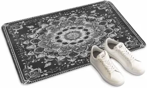 Door Mat Indoor Outside Entrance 16"x24" - Bohemian Boho Outdoor Welcome Mats for Front Door, Black Floral Flower Non-Slip Entry Doormats for Entryway, Low-Profile Floor Mats for Muddy Wet Shoes
