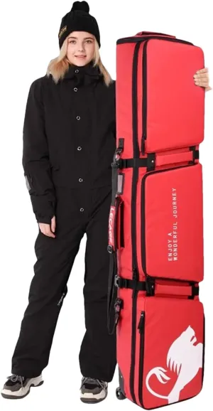 Double Rolling Ski Bag Snow Roller Bag - Ski Bag with Wheels Foldable Wheeled Ski Bag for Single Ski or 2 Sets Skis Accommodates Ski Boot