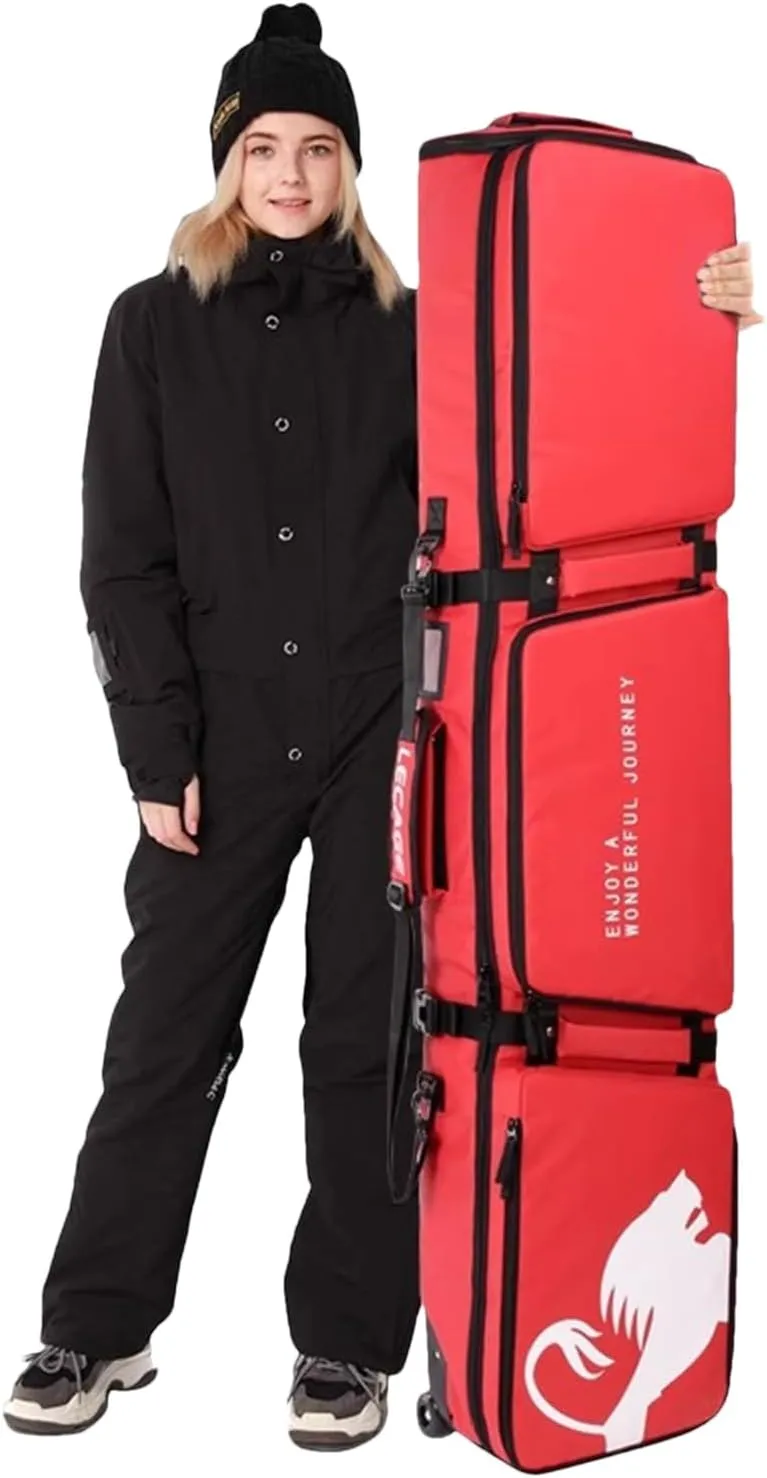 Double Rolling Ski Bag Snow Roller Bag - Ski Bag with Wheels Foldable Wheeled Ski Bag for Single Ski or 2 Sets Skis Accommodates Ski Boot