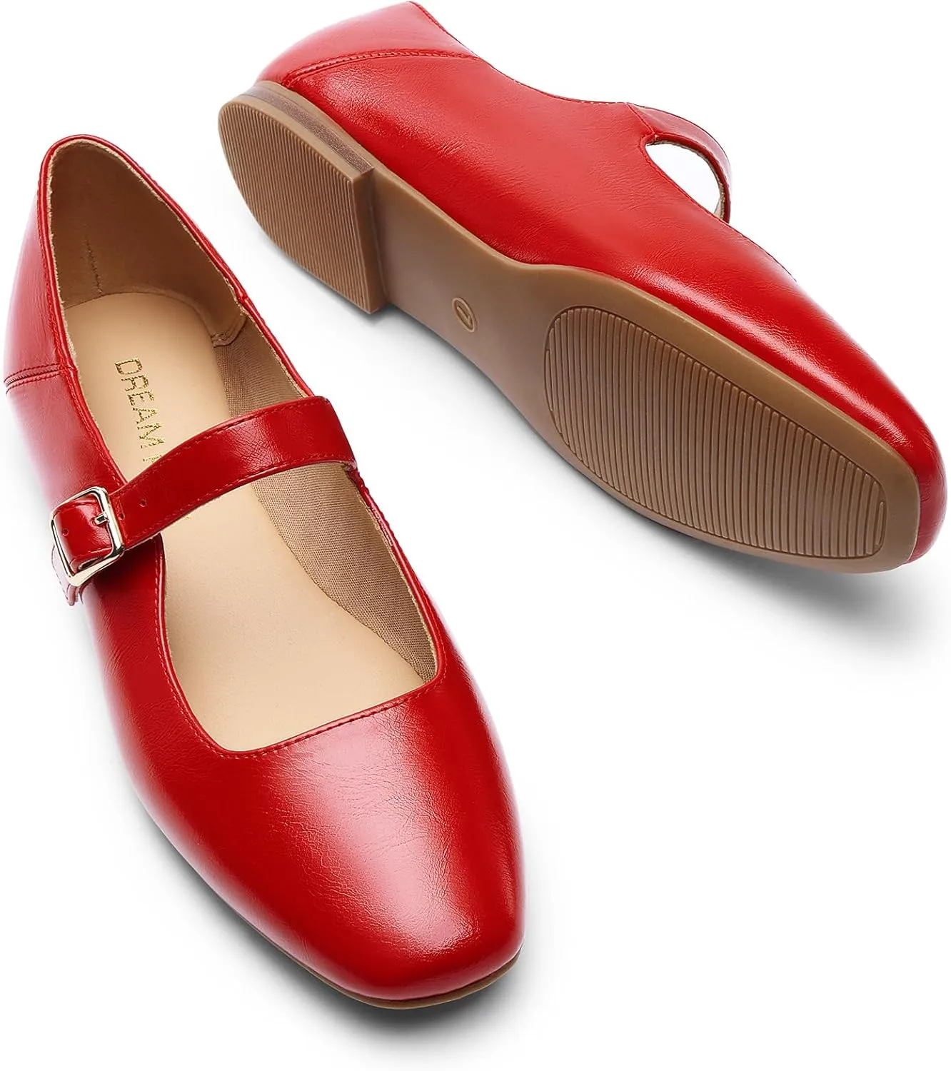 DREAM PAIRS Women's Flats Square Toe Mary Jane Flats Comfortable Casual Slip On Dress Shoes Ballet Flats with Buckle Strap Casual Work Office Mary Jane Shoes
