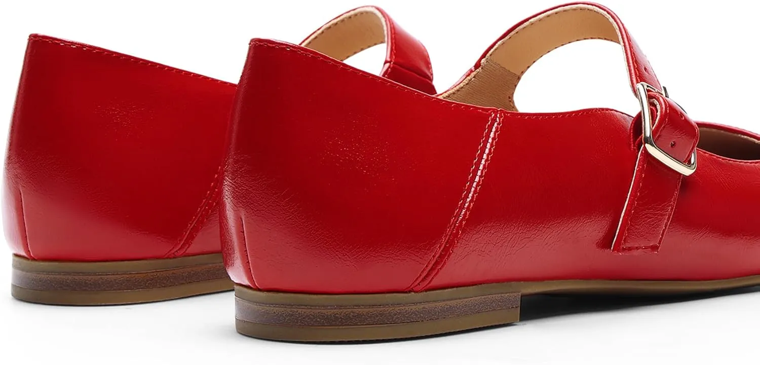 DREAM PAIRS Women's Flats Square Toe Mary Jane Flats Comfortable Casual Slip On Dress Shoes Ballet Flats with Buckle Strap Casual Work Office Mary Jane Shoes