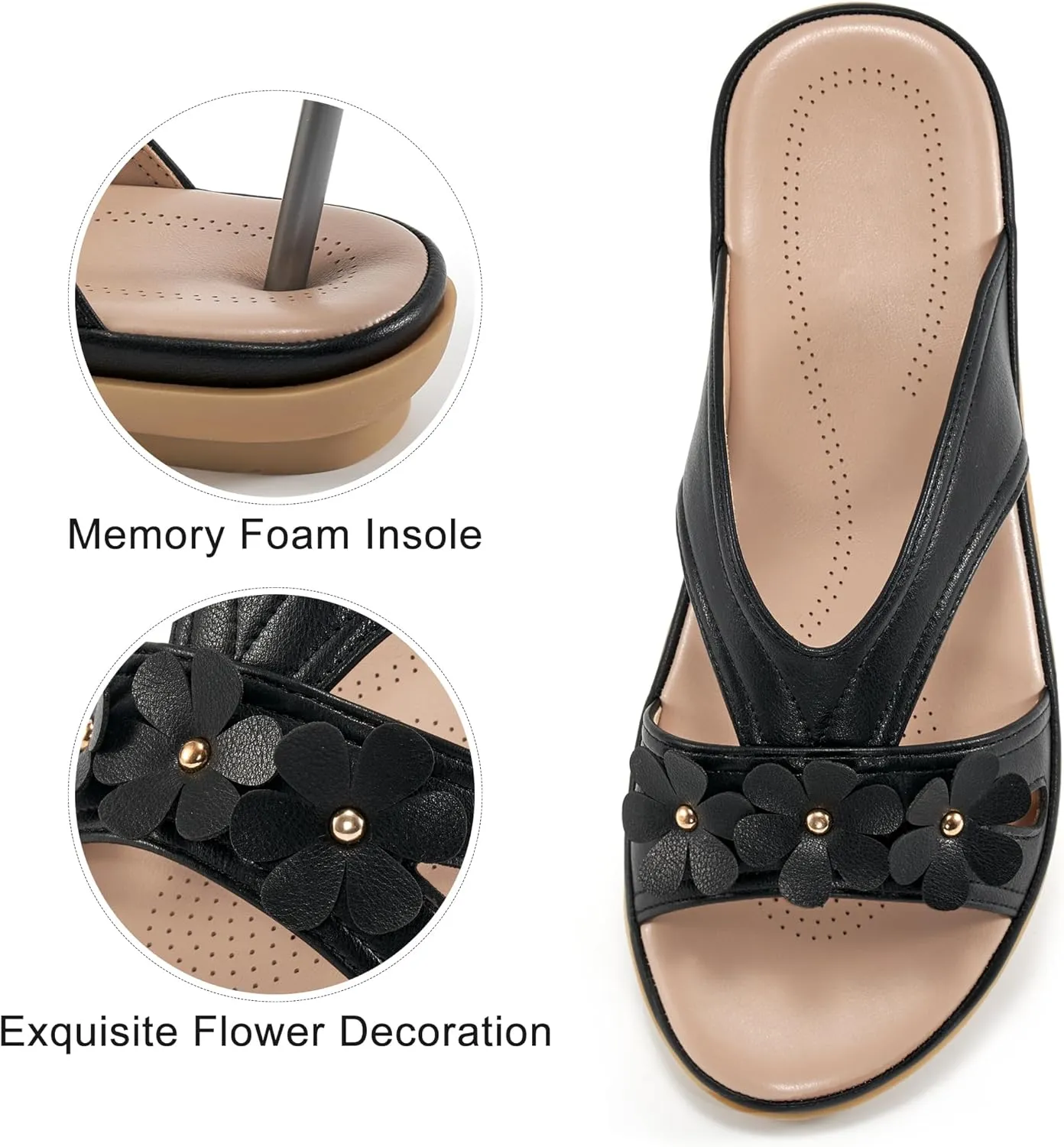Ecetana Womens Sandals 2025 Comfortable Dressy Summer Beach Slides Lightweight Memory Foam Slip On Flat Shoes