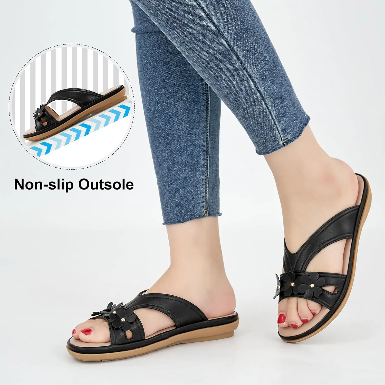 Ecetana Womens Sandals 2025 Comfortable Dressy Summer Beach Slides Lightweight Memory Foam Slip On Flat Shoes