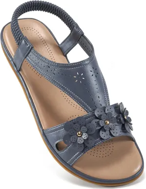 Ecetana Womens Sandals Dressy Summer Beach Casual Elastic Strap Slip on Flat Shoes with Memory Foam