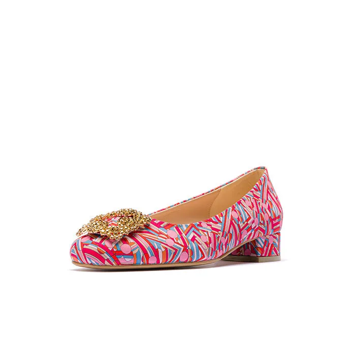 ELAYZA Print Block Heel Pumps - Cheshire Pink