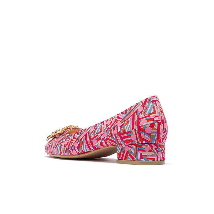 ELAYZA Print Block Heel Pumps - Cheshire Pink