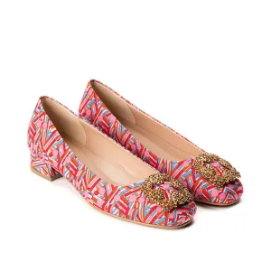 ELAYZA Print Block Heel Pumps - Cheshire Pink
