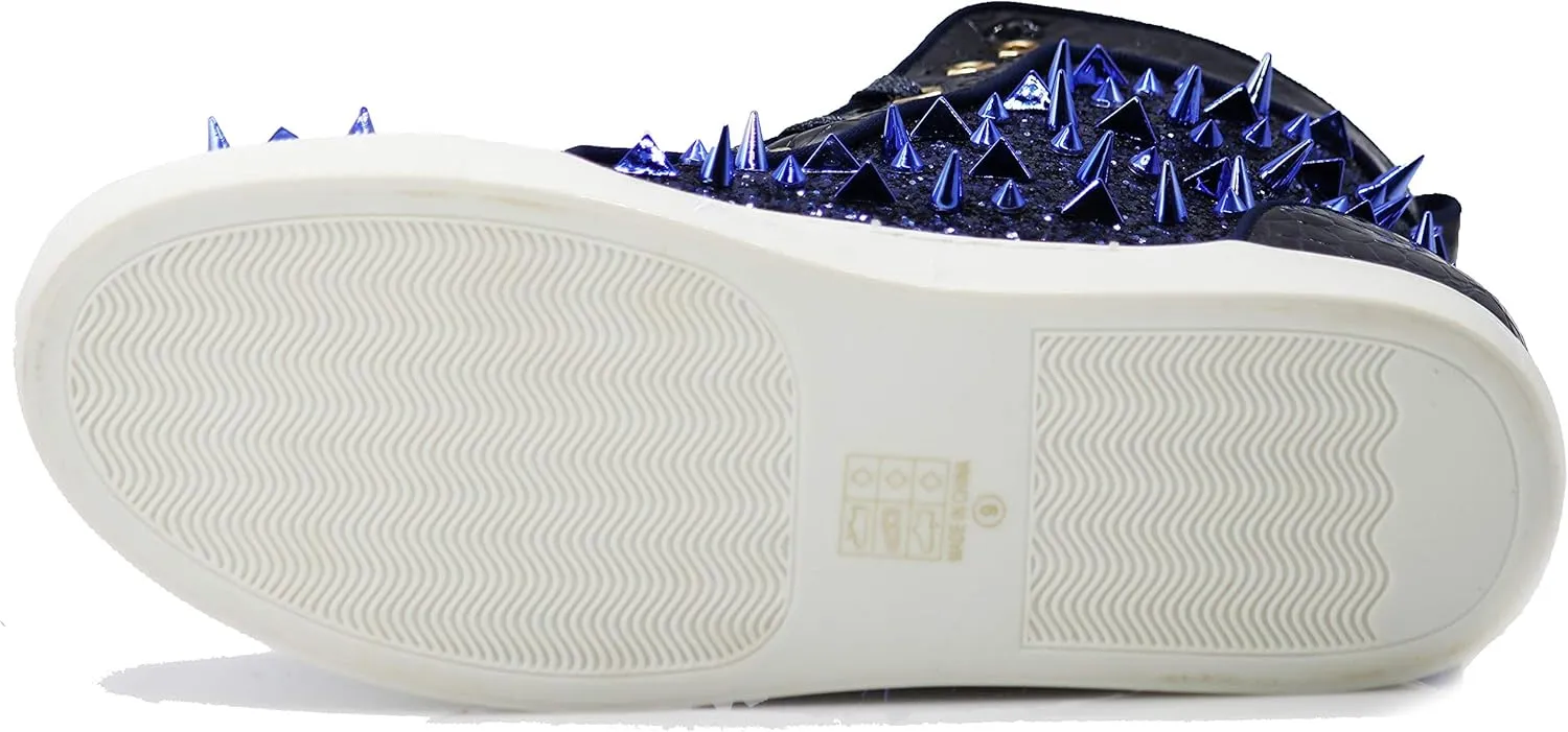 Enzo Romeo Men's High Top Crystal Shimmer Rhinestone Blink Flat Spike Fashion Sneakers Shoes BUL2