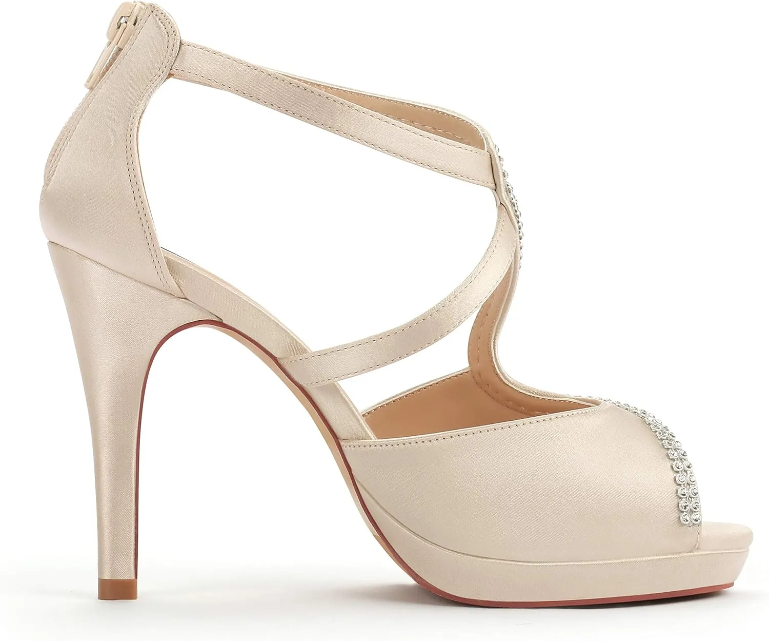 ERIJUNOR High Heel Sandals Peep Toe S-Strap Prom Wedding Evening Shoes