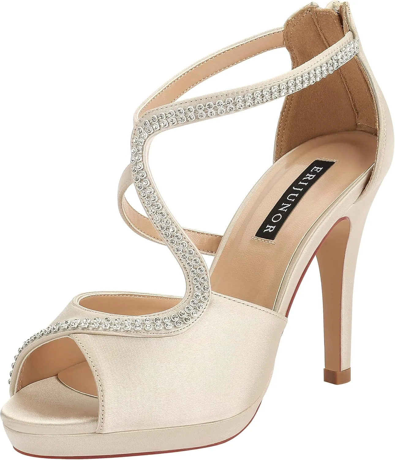 ERIJUNOR High Heel Sandals Peep Toe S-Strap Prom Wedding Evening Shoes