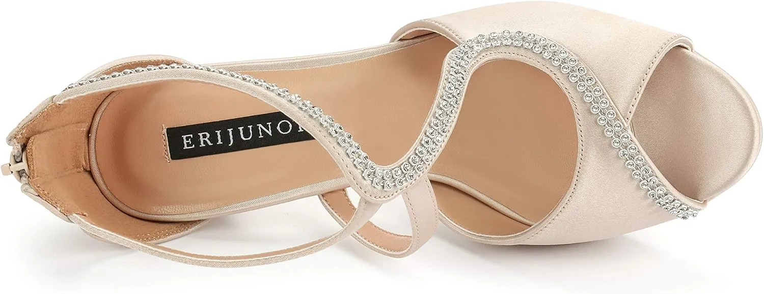ERIJUNOR High Heel Sandals Peep Toe S-Strap Prom Wedding Evening Shoes