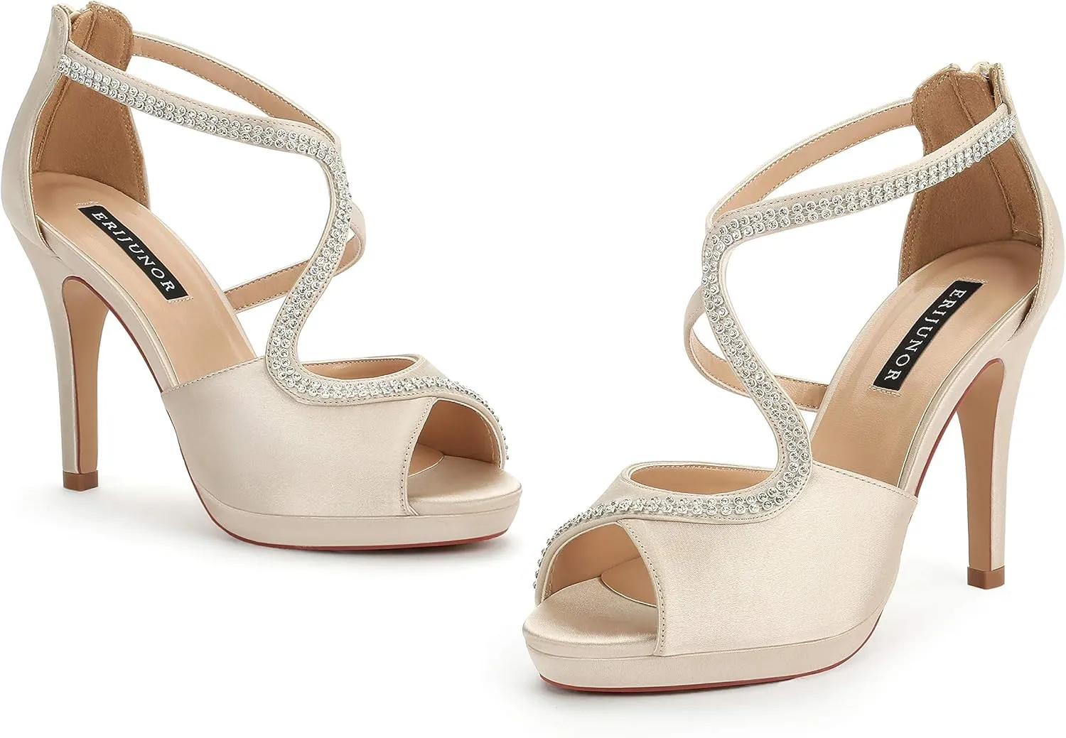ERIJUNOR High Heel Sandals Peep Toe S-Strap Prom Wedding Evening Shoes