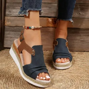Espadrilles Wedges for Women, 2025 Closed Toe Wedges for Women, Comfortable Anti Slip Summer Orthopedic Platform Sandals Casual Strappy Slip on Flat Ankle Strap Sandals Comfortable Outdoor Shoes