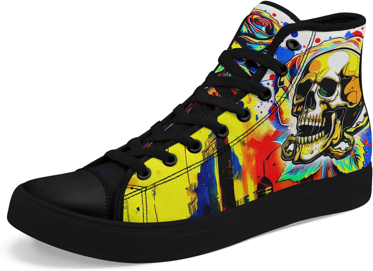 Fashion Skull High-Top Canvas Shoes for Men Women -Unique Vibrant High Top Sneakers Comfortable Casual Shoes