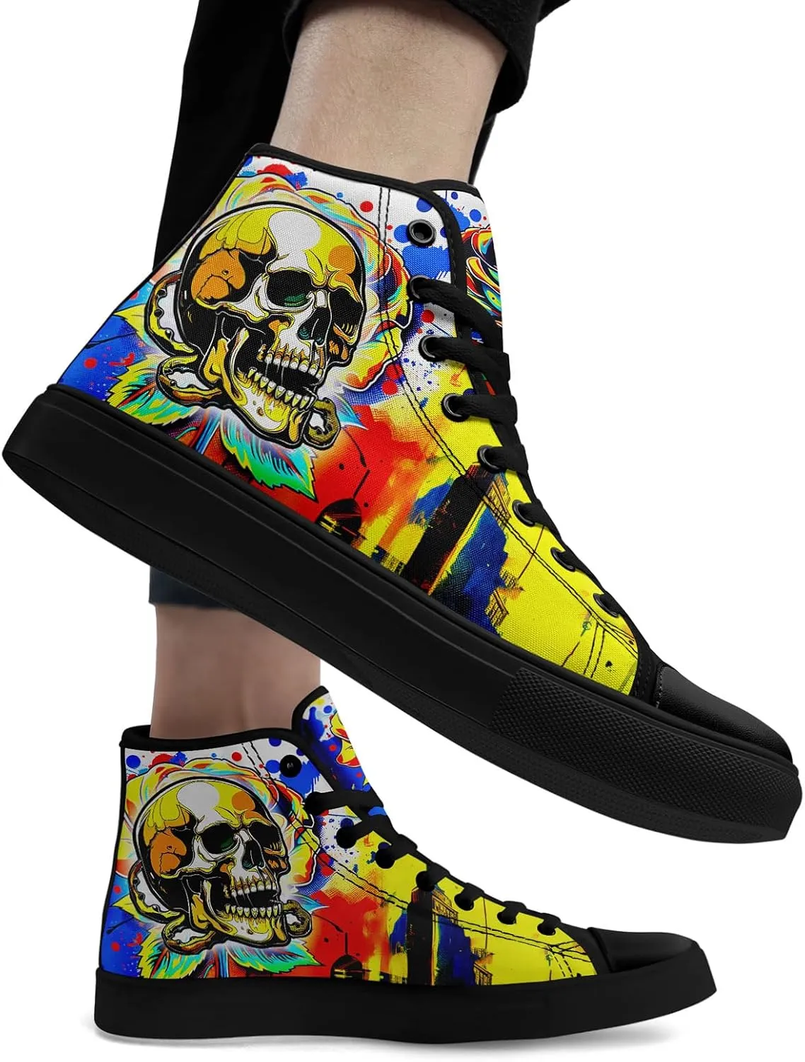 Fashion Skull High-Top Canvas Shoes for Men Women -Unique Vibrant High Top Sneakers Comfortable Casual Shoes