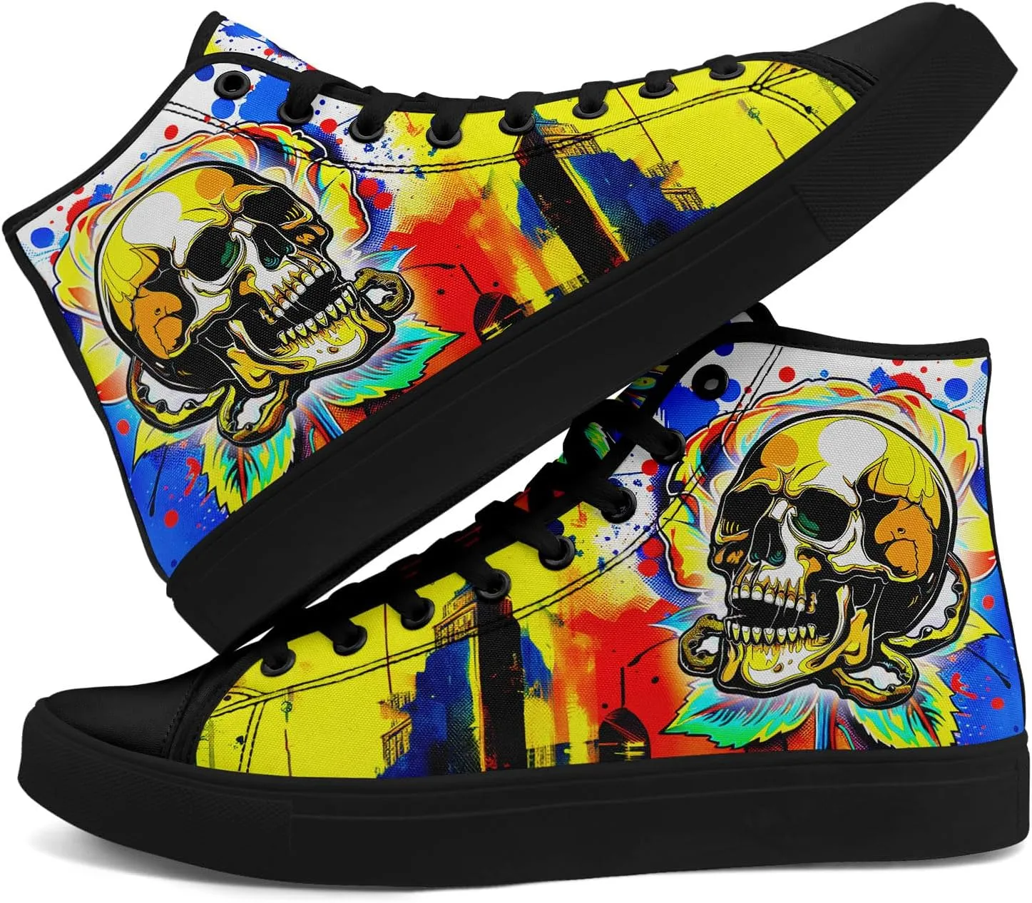 Fashion Skull High-Top Canvas Shoes for Men Women -Unique Vibrant High Top Sneakers Comfortable Casual Shoes