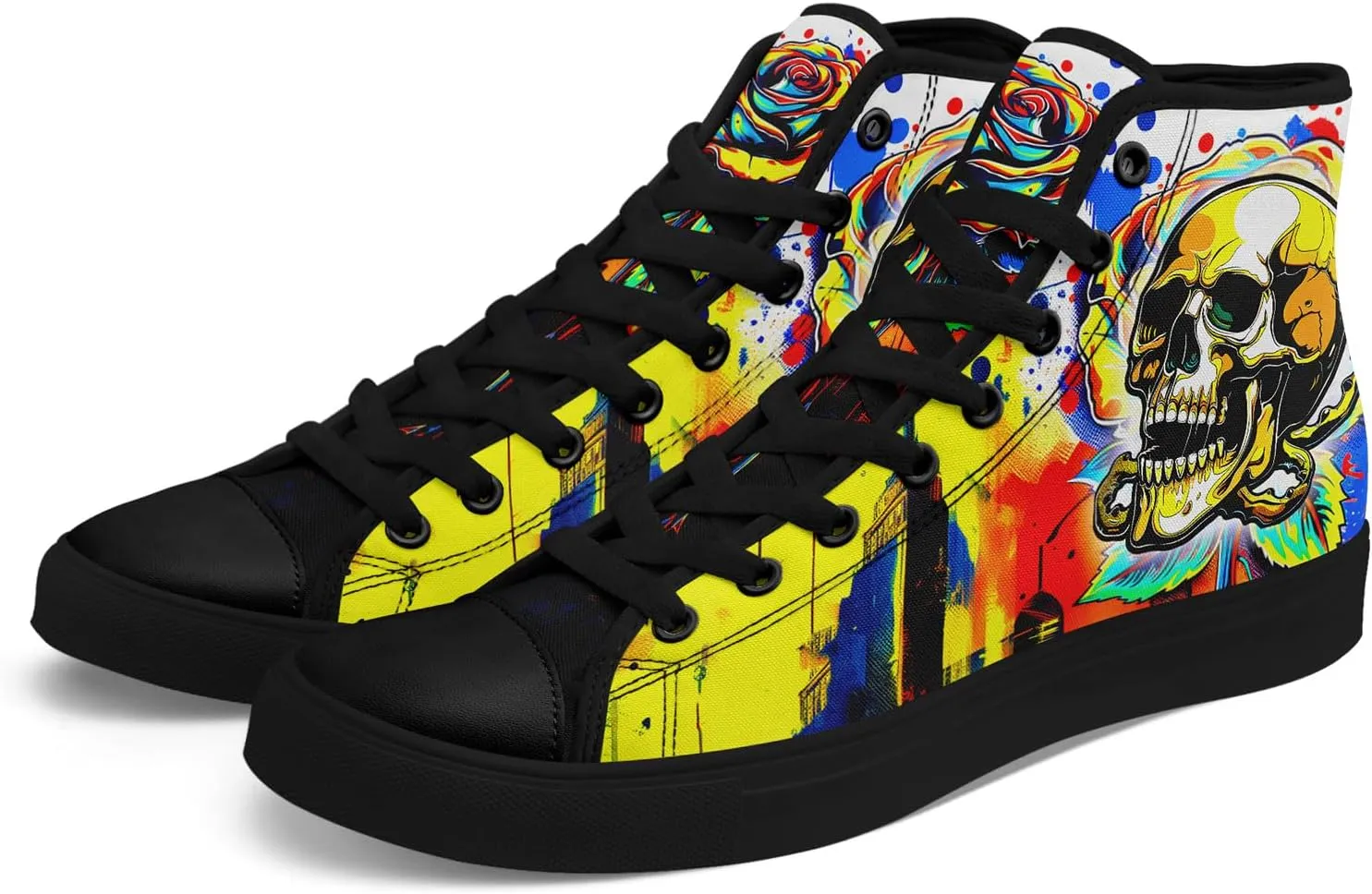 Fashion Skull High-Top Canvas Shoes for Men Women -Unique Vibrant High Top Sneakers Comfortable Casual Shoes