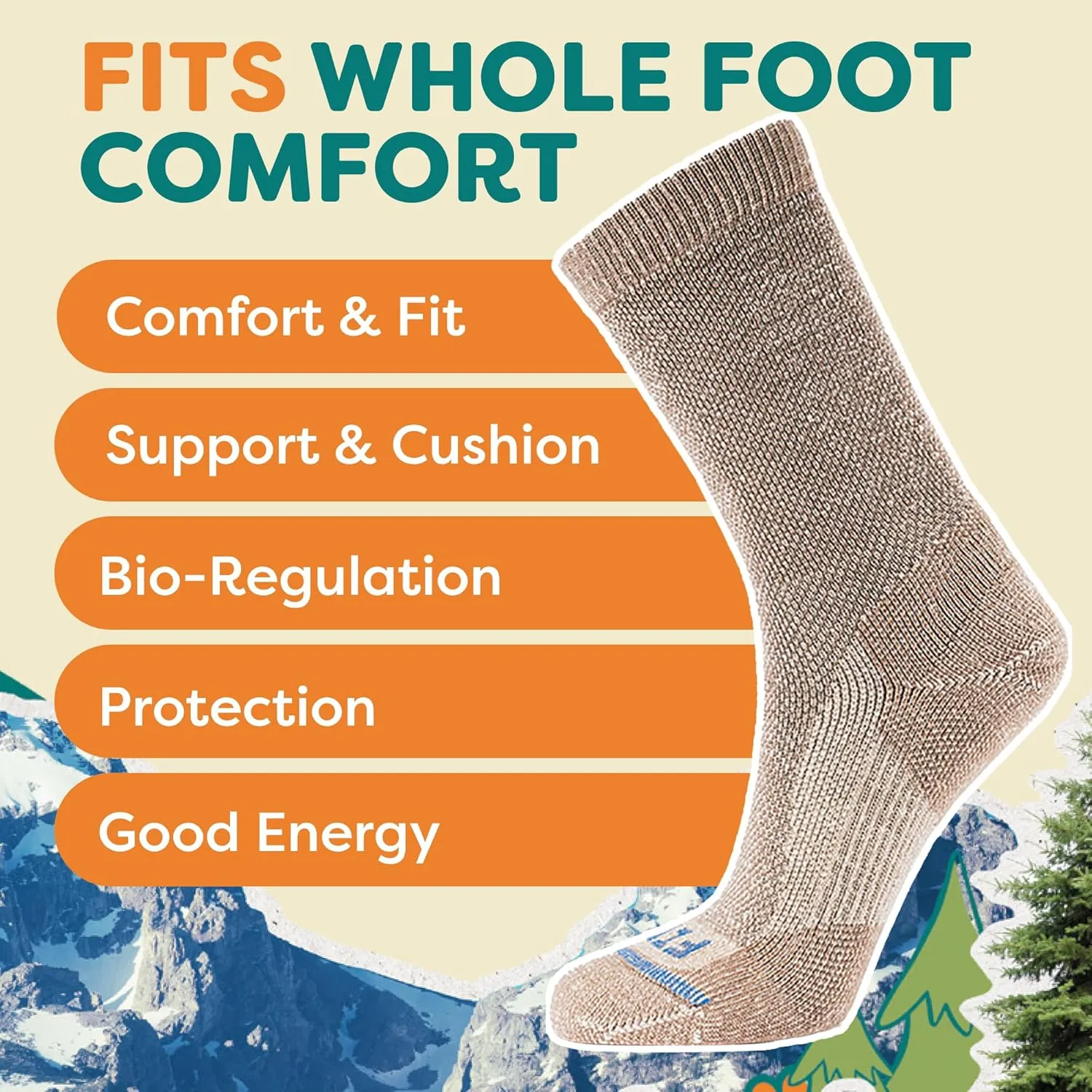 FITS Light Rugged Merino Wool Crew Socks For Men and Women, Breathable, Odor Resistant, Hiking Socks, Whole Foot Comfort