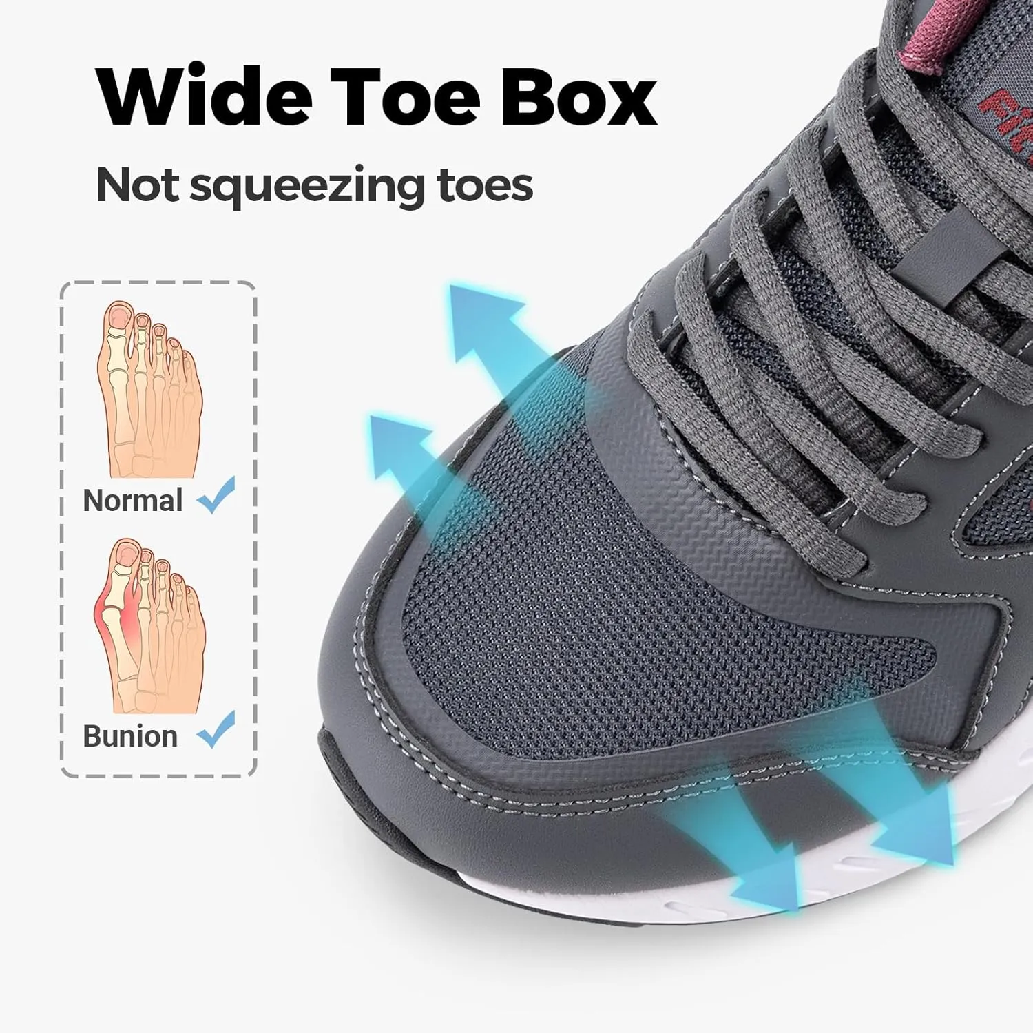 FitVille Women's Walking Shoes Wide Width Sneakers Comfort Diabetic Shoes Plantar Fasciitis Shoes for Flat Feet Heel Pain Relief - Rebound Core V7