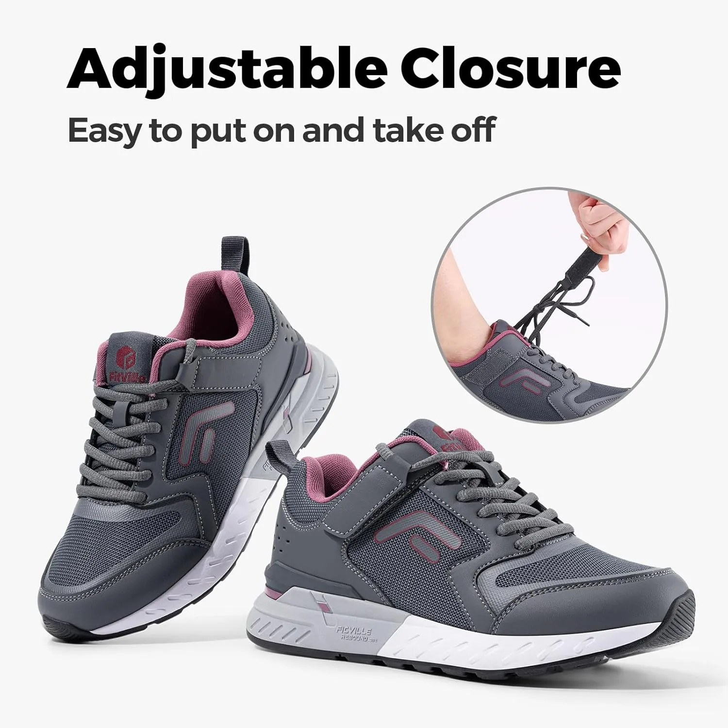 FitVille Women's Walking Shoes Wide Width Sneakers Comfort Diabetic Shoes Plantar Fasciitis Shoes for Flat Feet Heel Pain Relief - Rebound Core V7