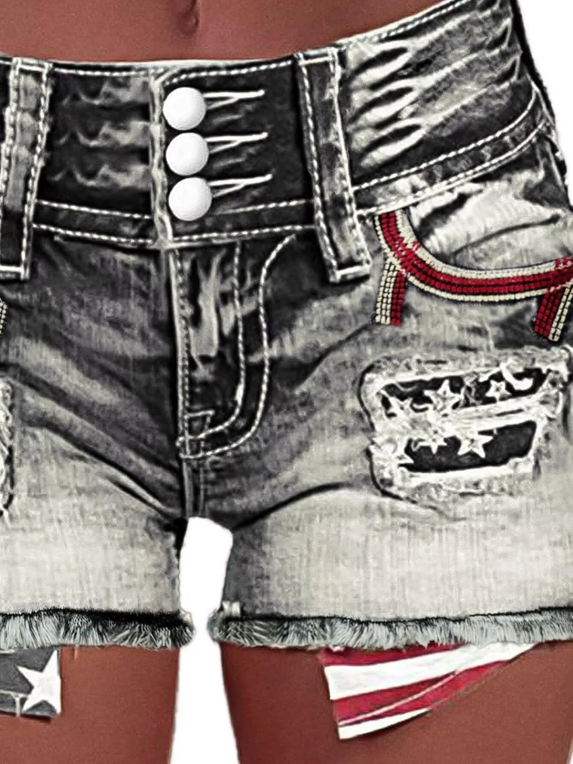 Flamingals Distressed Jean Shorts for Women High Waist American Flag Button Fly Raw Hem Denim Shorts