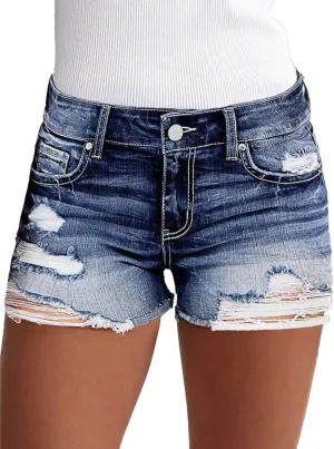 Flamingals Jean Shorts for Women Mid Waisted Stretchy Ripped Denim Shorts Raw Hem Curvy Summer Trendy Shorts