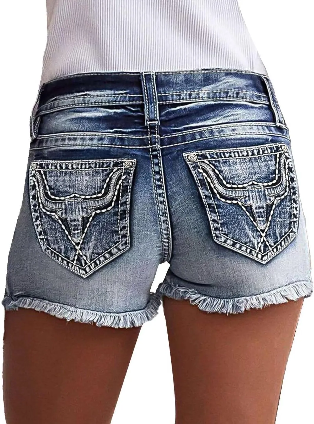 Flamingals Jean Shorts for Women Mid Waisted Stretchy Ripped Denim Shorts Raw Hem Curvy Summer Trendy Shorts