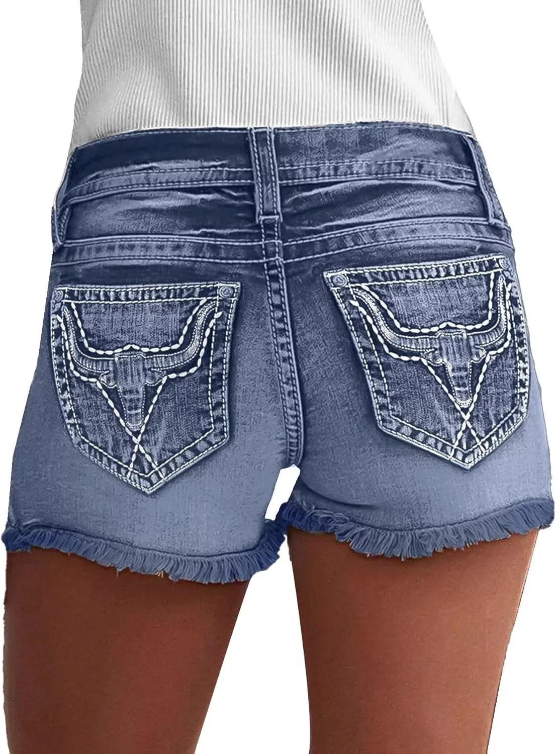 Flamingals Jean Shorts for Women Mid Waisted Stretchy Ripped Denim Shorts Raw Hem Curvy Summer Trendy Shorts