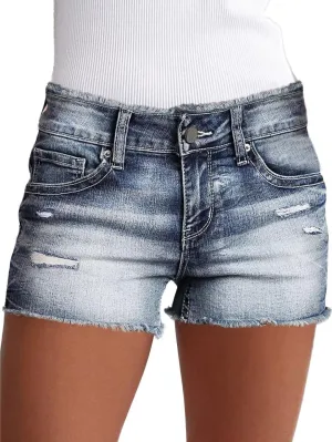 Flamingals Jean Shorts for Women Mid Waisted Stretchy Ripped Denim Shorts Raw Hem Curvy Summer Trendy Shorts