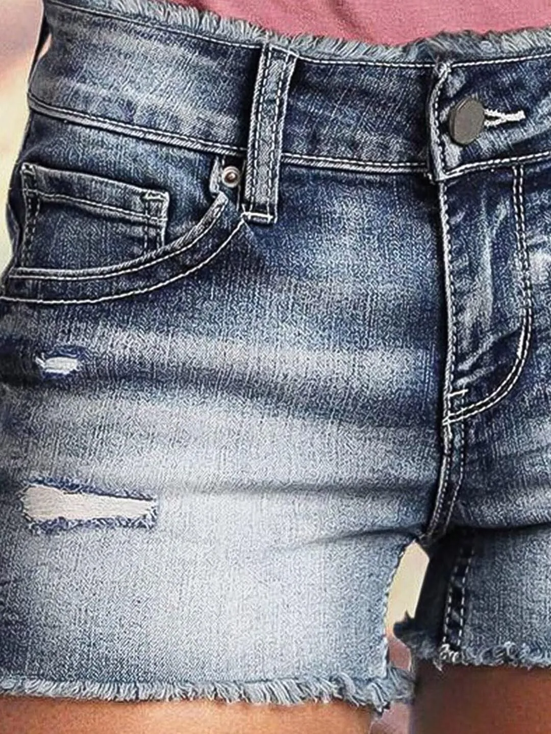 Flamingals Jean Shorts for Women Mid Waisted Stretchy Ripped Denim Shorts Raw Hem Curvy Summer Trendy Shorts