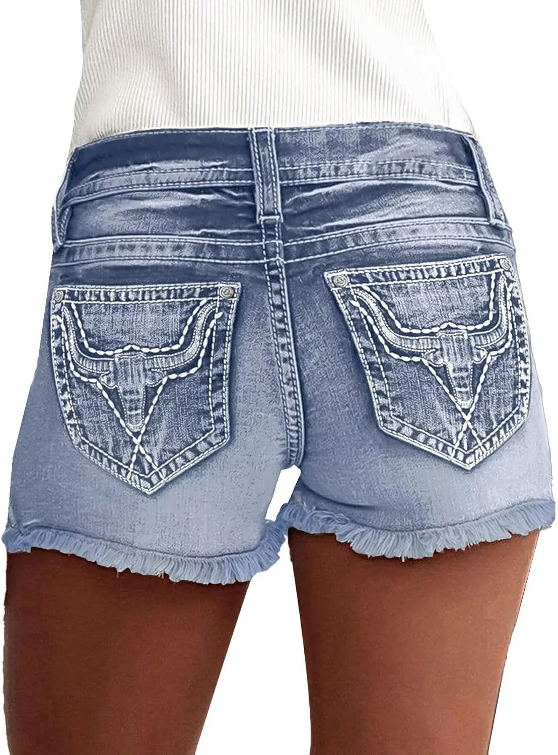 Flamingals Jean Shorts for Women Mid Waisted Stretchy Ripped Denim Shorts Raw Hem Curvy Summer Trendy Shorts