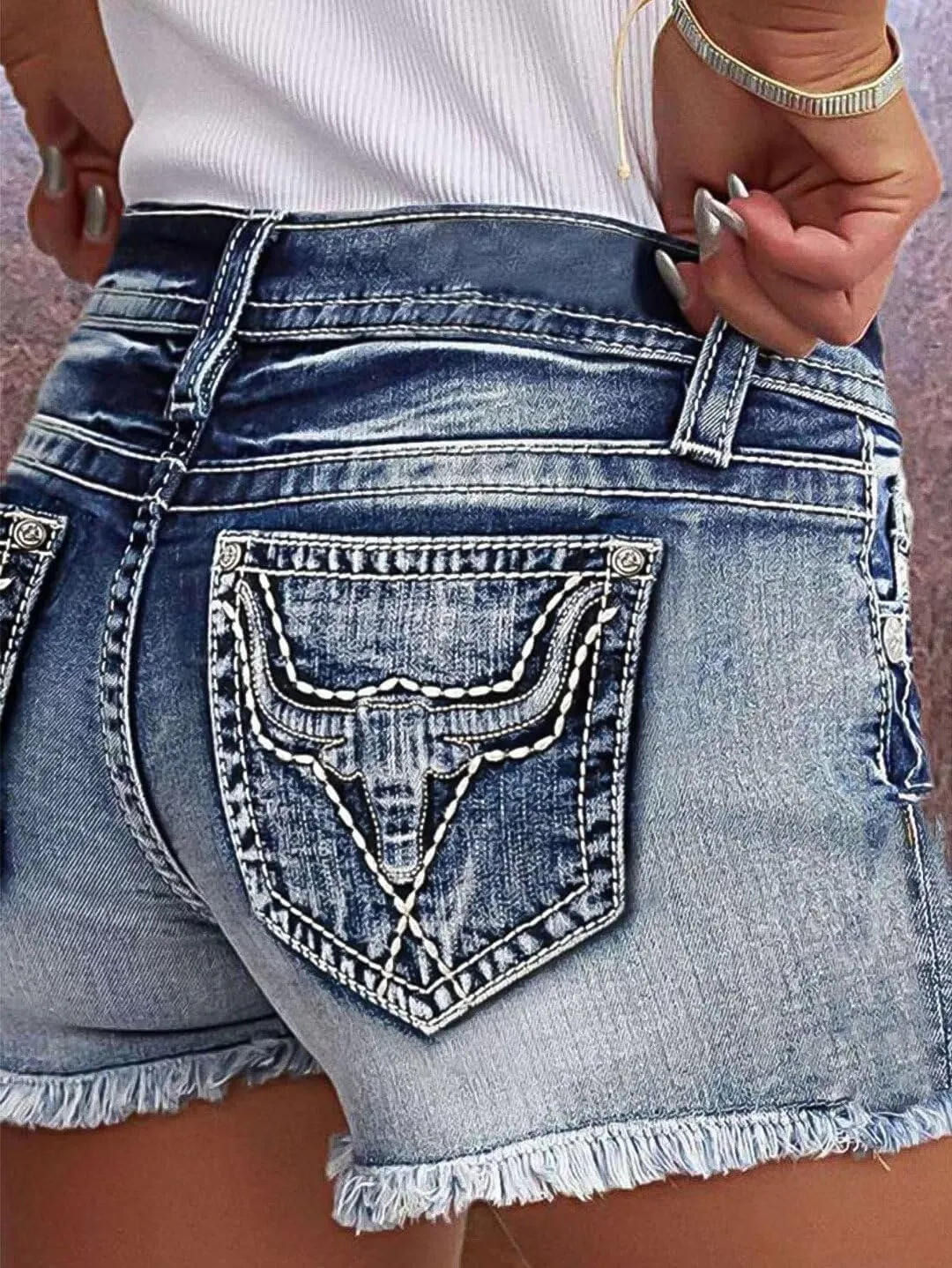 Flamingals Jean Shorts for Women Mid Waisted Stretchy Ripped Denim Shorts Raw Hem Curvy Summer Trendy Shorts
