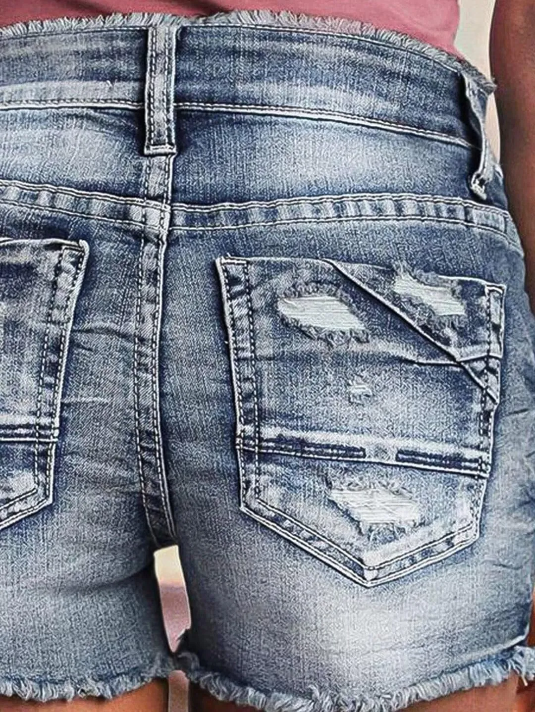 Flamingals Jean Shorts for Women Mid Waisted Stretchy Ripped Denim Shorts Raw Hem Curvy Summer Trendy Shorts