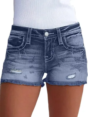 Flamingals Jean Shorts for Women Mid Waisted Stretchy Ripped Denim Shorts Raw Hem Curvy Summer Trendy Shorts